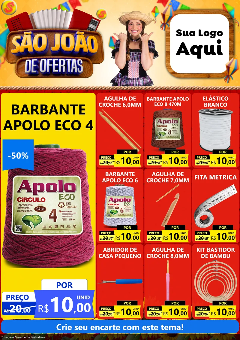 Modelo de Encarte para Encarte A4 Vertical com o tema São João de Ofertas para Armarinho e Aviamentos