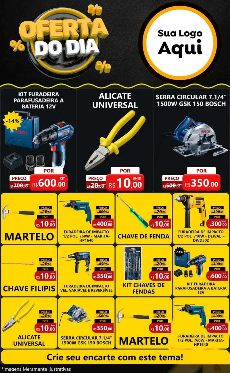 Modelo de Encarte para Encarte Grande com o tema Oferta Do Dia para Maquinas e Ferramentas