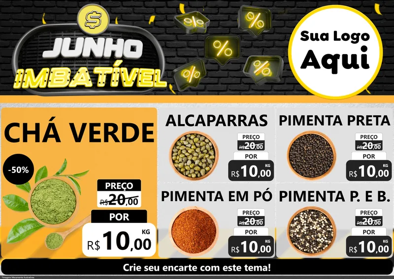Modelo de Encarte para Encarte A4 Horizontal com o tema Junho Imbatível para Produtos Naturais