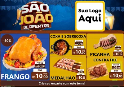 Modelo de Encarte para Encarte A4 Horizontal com o tema São João Ofertas Imbatíveis! - Junina para Assados