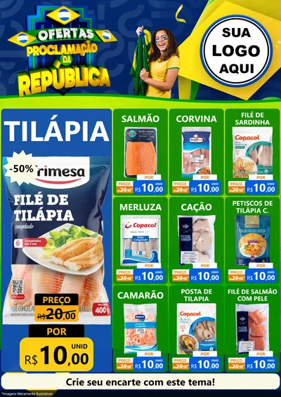 Modelo de Encarte para Encarte A4 Vertical com o tema Ofertas Proclamação da República para Peixaria