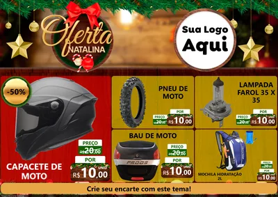 Modelo de Encarte para Encarte A4 Horizontal com o tema Ofertas Natalina para Moto peças