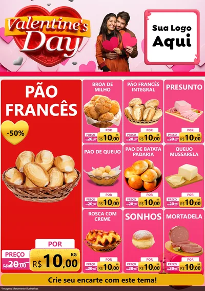 Modelo de Encarte para Encarte A4 Vertical com o tema Valentine's Day para Padaria