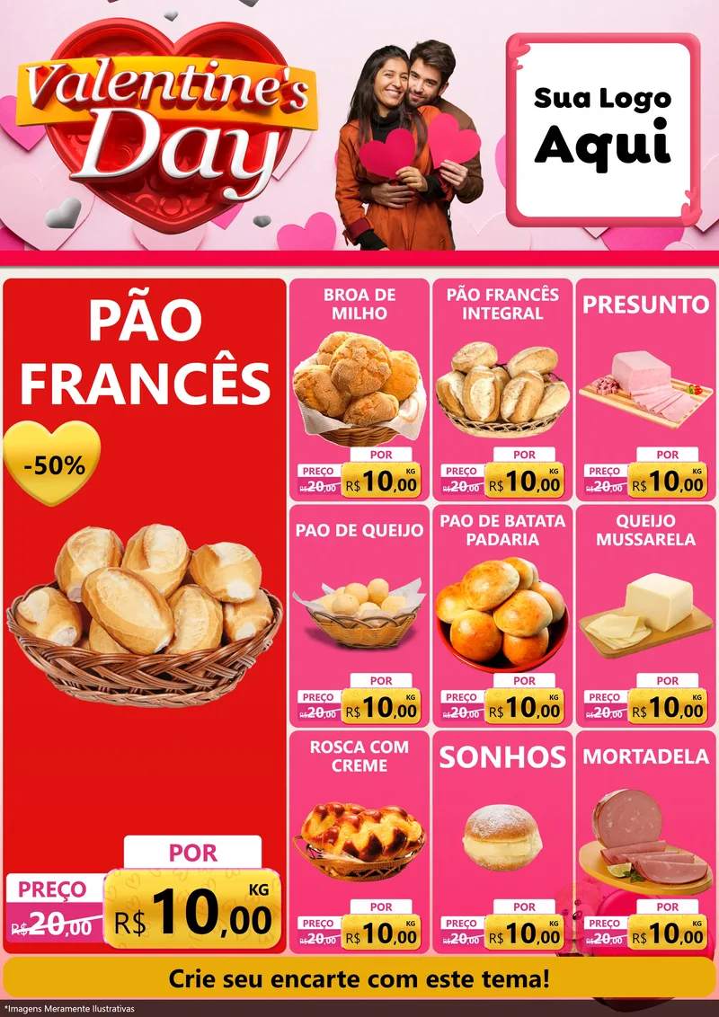 Modelo de Encarte para Encarte A4 Vertical com o tema Valentine's Day para Padaria