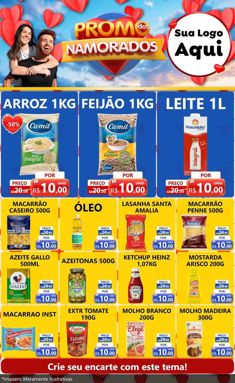Modelo de Encarte para Encarte Grande com o tema Promo dos Namorados para Supermercado