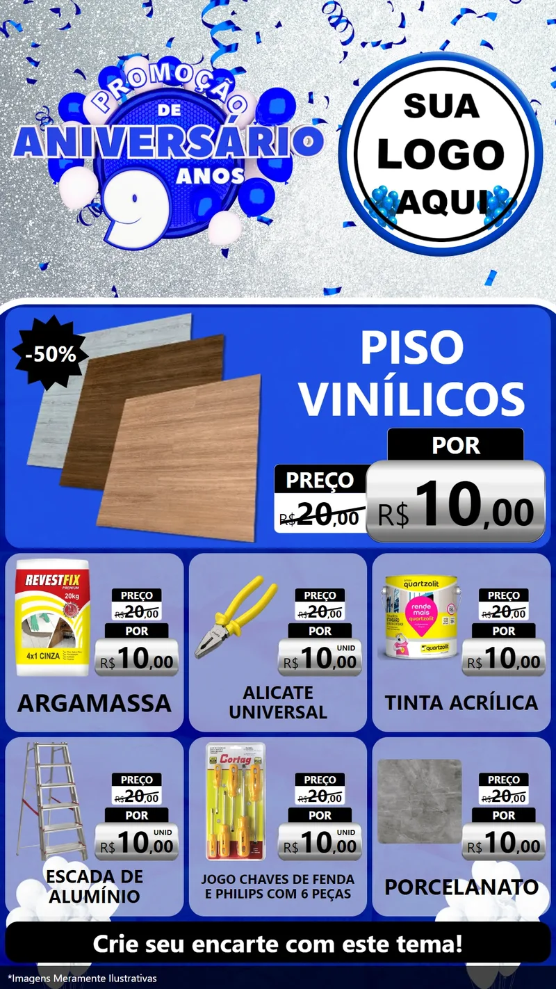Modelo de Rede Social para Stories com o tema Promoção de Aniversário - 9 Anos para Material para Construção