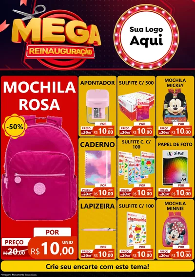 Modelo de Encarte para Encarte A4 Vertical com o tema Mega Reinauguração para Papelaria