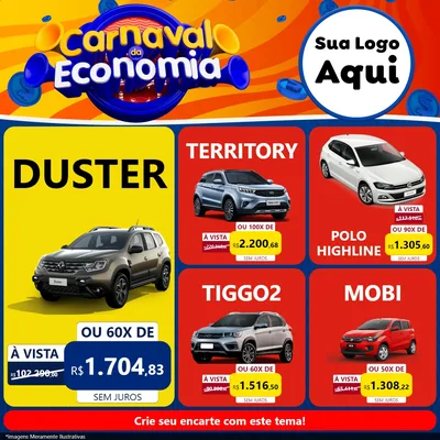 Modelo de Rede Social para Feed Facebook com o tema Carnaval da Economia para Concessionaria de Carros