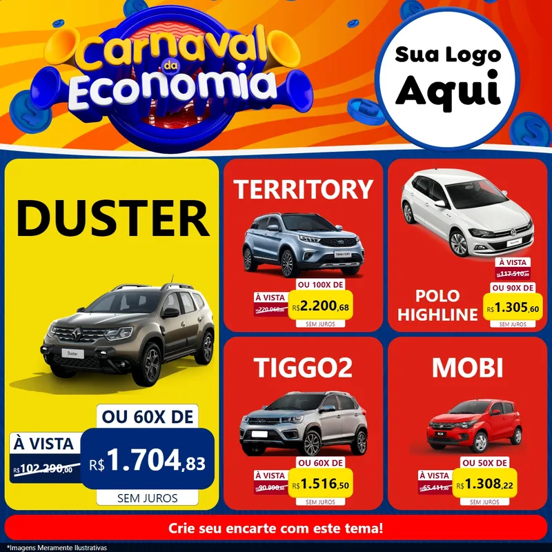 Modelo de Rede Social para Feed Facebook com o tema Carnaval da Economia para Concessionaria de Carros