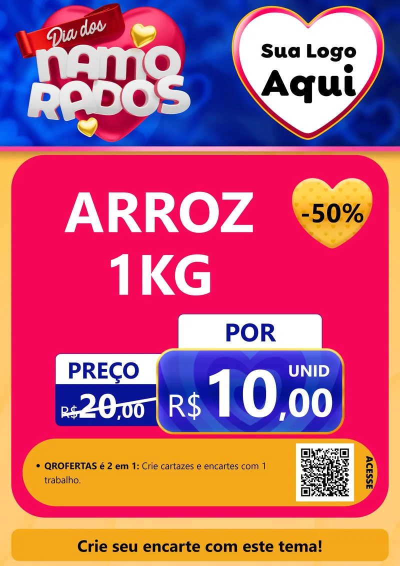 Modelo de Cartaz para Cartaz A4 Vertical com o tema Dia dos namorados para Supermercado