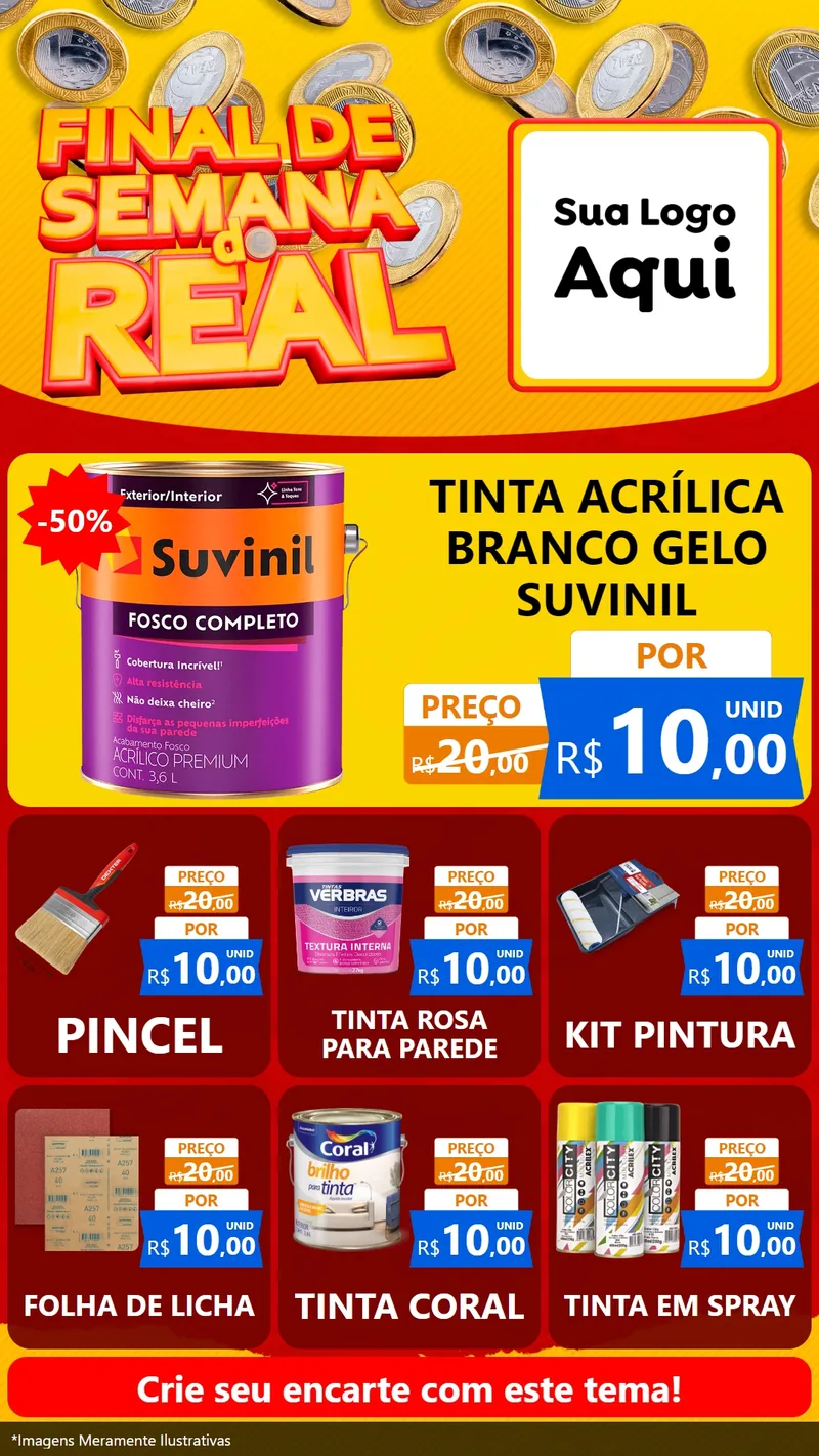 Modelo de Rede Social para Stories com o tema Final de Semana do Real para Tintas e Ferramentas