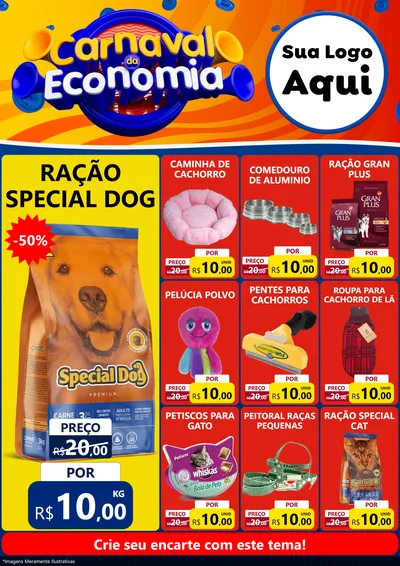 Modelo de Encarte para Encarte A4 Vertical com o tema Carnaval da Economia para Pet Shop