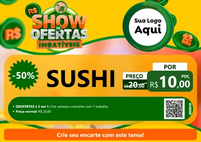 Modelo de Cartaz para Cartaz A4 Horizontal com o tema Show de Ofertas Imbatíveis para Comida japonesa