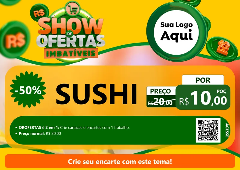 Modelo de Cartaz para Cartaz A4 Horizontal com o tema Show de Ofertas Imbatíveis para Comida japonesa