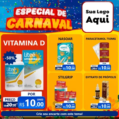 Modelo de Rede Social para Feed Facebook com o tema Especial de Carnaval para Farmácia