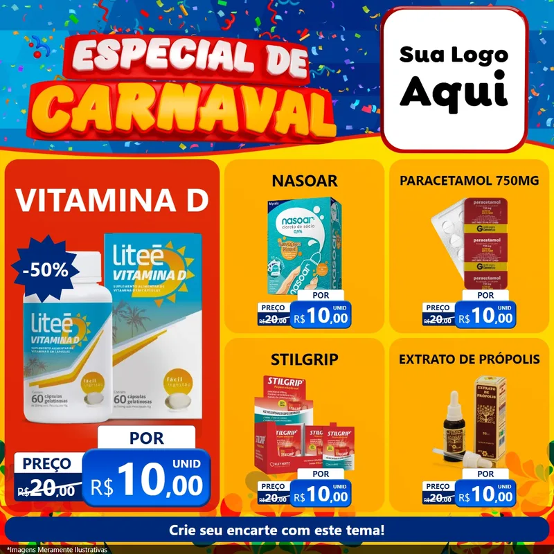Modelo de Rede Social para Feed Facebook com o tema Especial de Carnaval para Farmácia