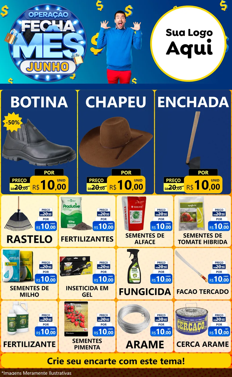 Modelo de Encarte para Encarte Grande com o tema Operação Fecha Mês, Junho para Agropecuária