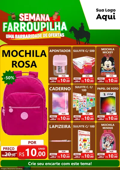 Modelo de Encarte para Encarte A4 Vertical com o tema Semana Farroupilha - Uma Barbaridade de Ofertas para Papelaria