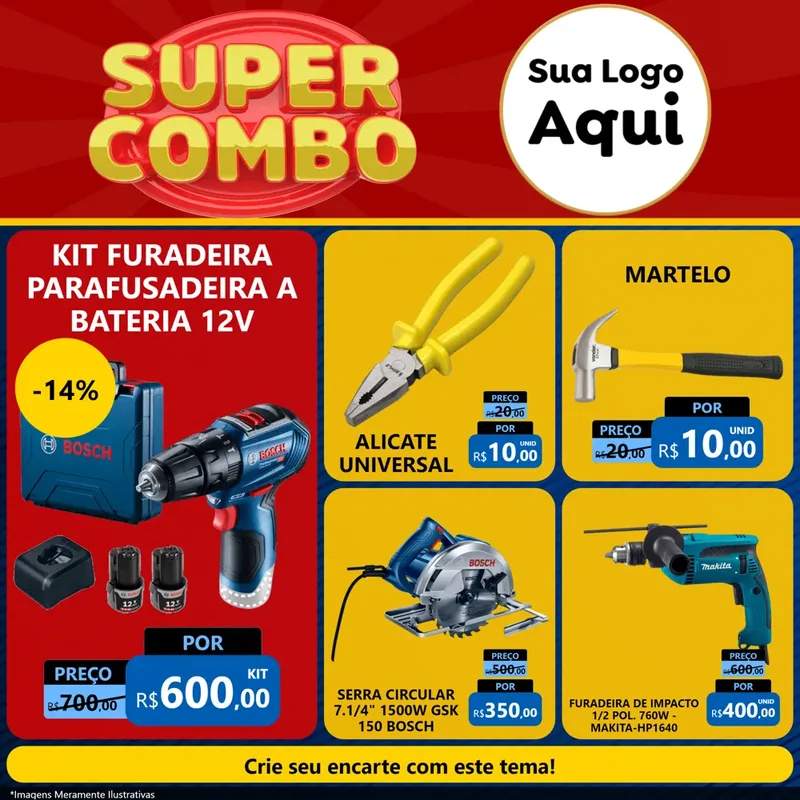 Modelo de Rede Social para Feed Facebook com o tema Super Combo para Maquinas e Ferramentas