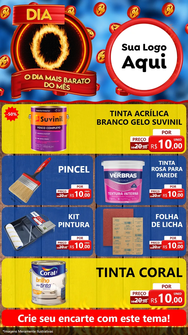 Modelo de TV para TV Vertical com o tema Dia O - O Dia Mais Barato Do Mês para Tintas e Ferramentas