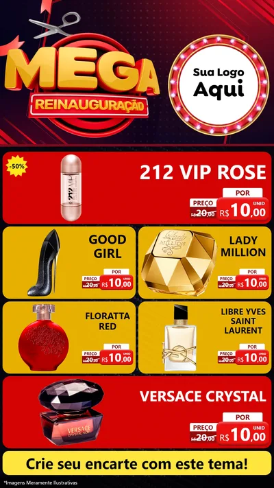 Modelo de TV para TV Vertical com o tema Mega Reinauguração para Perfumes