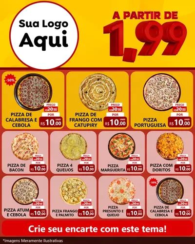 Modelo de Rede Social para Feed Instagram com o tema A Partir de Um e Noventa e Nove - 1,99 para Pizzaria
