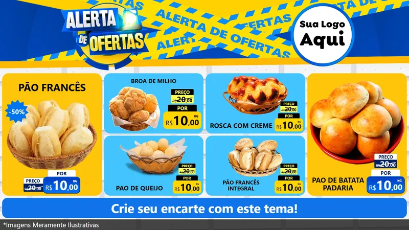 Modelo de TV para TV Horizontal com o tema Alerta de Ofertas para Padaria