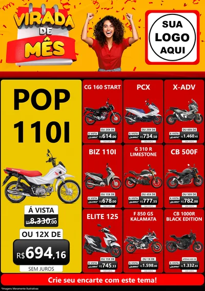 Modelo de Encarte para Encarte A4 Vertical com o tema Virada de Mês para Concessionaria de Motos