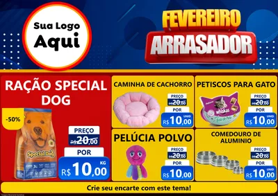 Modelo de Encarte para Encarte A4 Horizontal com o tema Fevereiro Arrasador para Pet Shop