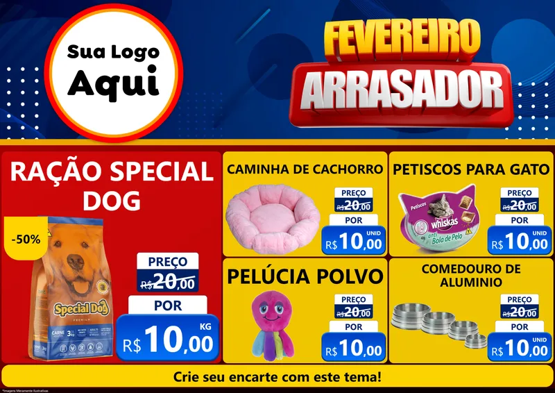 Modelo de Encarte para Encarte A4 Horizontal com o tema Fevereiro Arrasador para Pet Shop