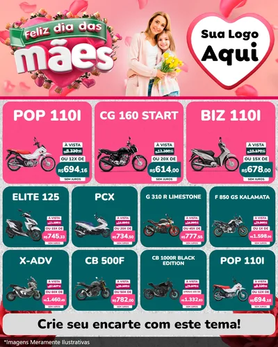 Modelo de Rede Social para Feed Instagram com o tema Feliz Dia das Mães para Concessionaria de Motos