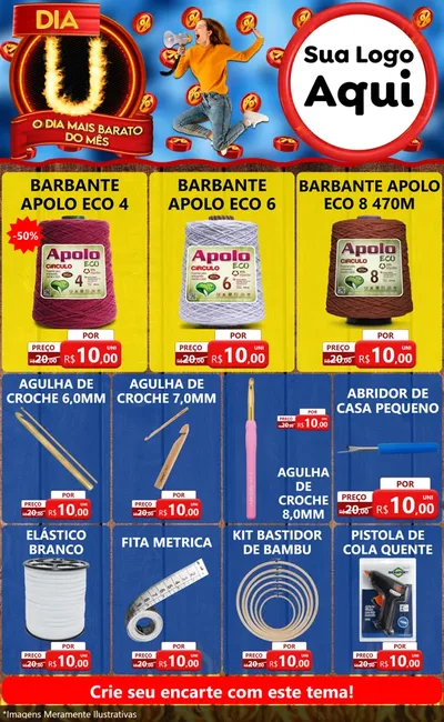 Modelo de Encarte para Encarte Grande com o tema Dia U - O Dia Mais Barato Do Mês para Armarinho e Aviamentos
