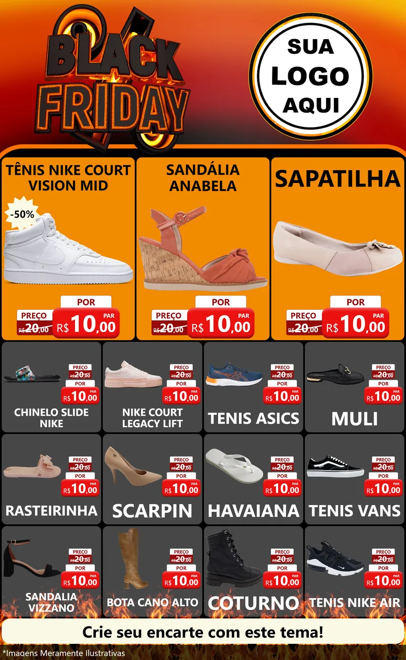 Modelo de Encarte para Encarte Grande com o tema Black Friday para Calçados