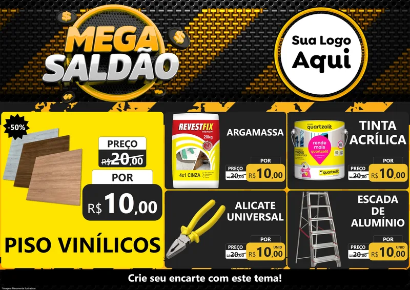 Modelo de Encarte para Encarte A4 Horizontal com o tema Mega Saldão para Material para Construção