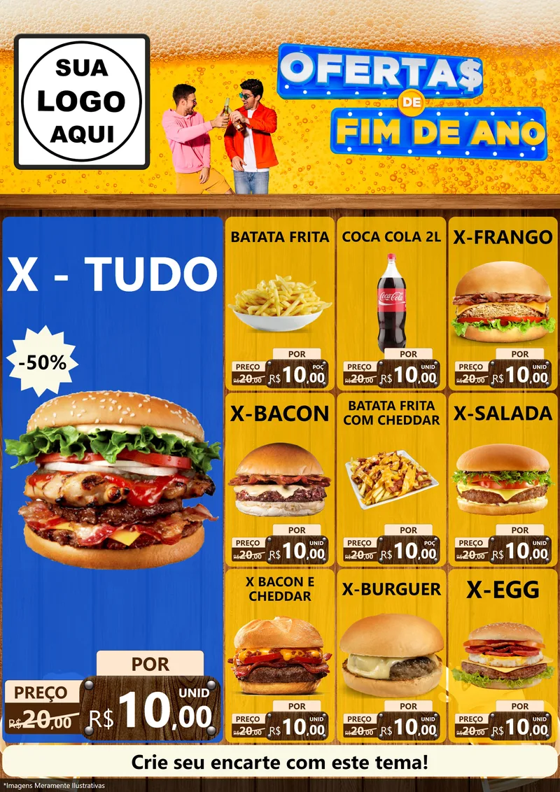 Modelo de Encarte para Encarte A4 Vertical com o tema Ofertas de Fim de Ano para Hamburgueria