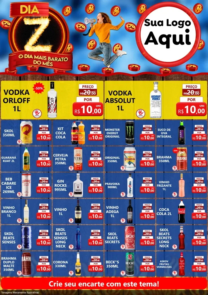 Modelo de Encarte para Encarte A4 Vertical com o tema Dia Z - O Dia Mais Barato Do Mês para Distribuidora de bebidas