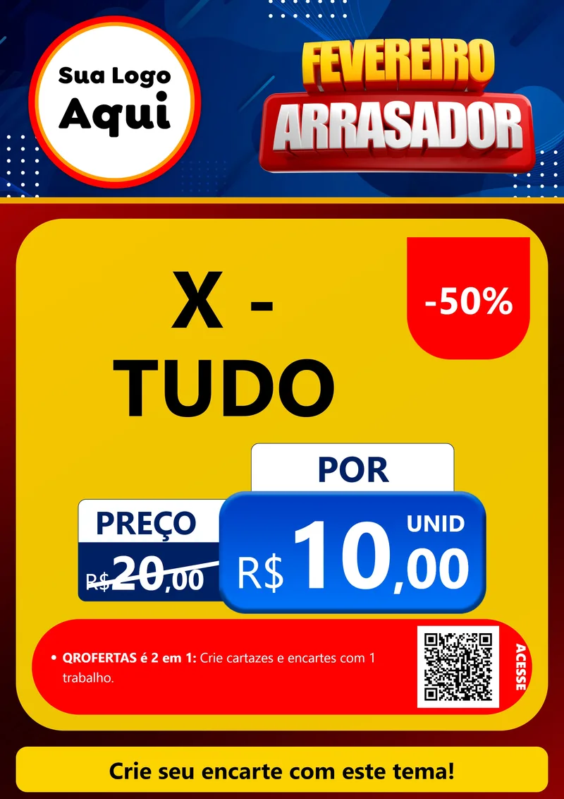 Modelo de Cartaz para Cartaz A4 Vertical com o tema Fevereiro Arrasador para Hamburgueria