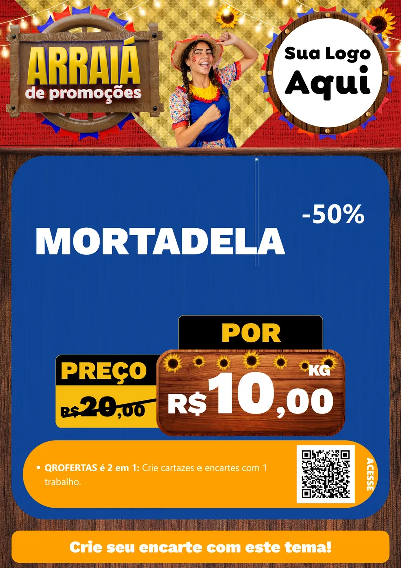 Modelo de Cartaz para Cartaz A4 Vertical com o tema Arraiá de Promoções para Frios e Laticínios