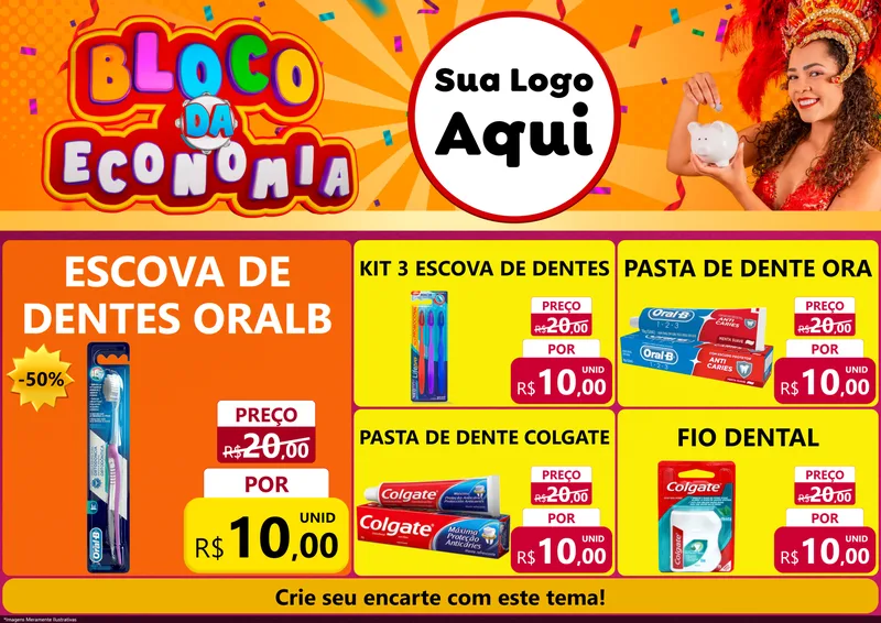 Modelo de Encarte para Encarte A4 Horizontal com o tema Bloco da Economia para Higiene Pessoal