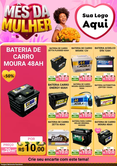 Modelo de Encarte para Encarte A4 Vertical com o tema Mês da Mulher para Baterias Elétricas