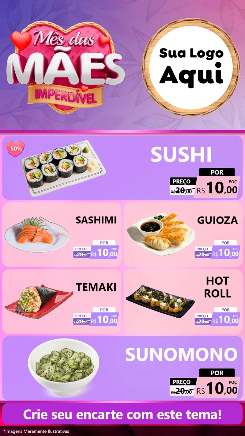 Modelo de TV para TV Vertical com o tema Mês das Mães Imperdível para Comida japonesa