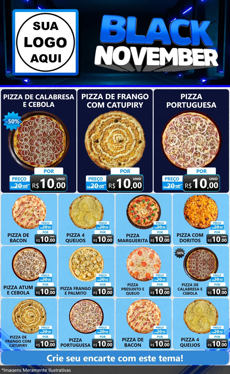 Modelo de Encarte para Encarte Grande com o tema Black November para Pizzaria