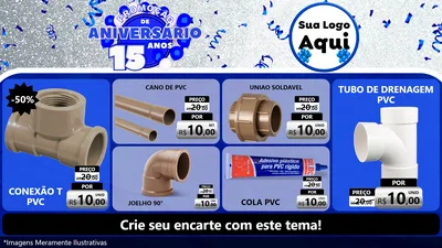 Modelo de TV para TV Horizontal com o tema Promoção de Aniversário - 15 Anos para Tubos e conexões