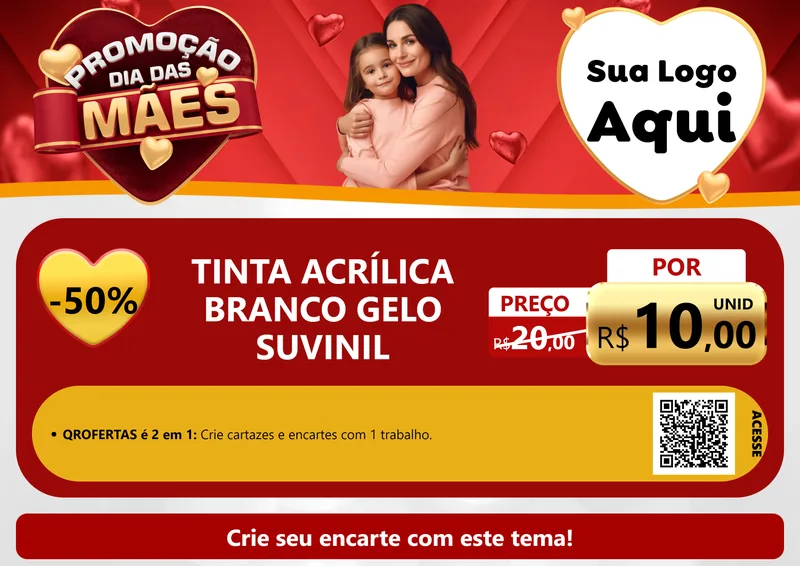 Modelo de Cartaz para Cartaz A4 Horizontal com o tema Promoção Dia das Mães para Tintas e Ferramentas