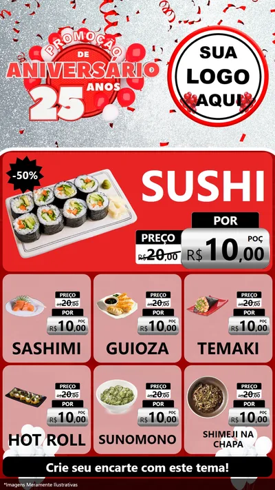 Modelo de Rede Social para Stories com o tema Promoção de Aniversário - 25Anos para Comida japonesa