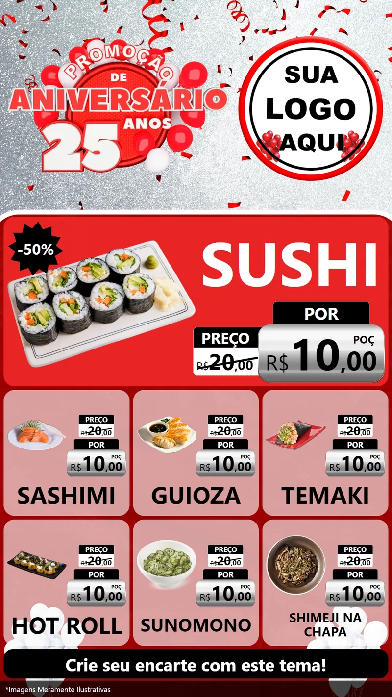 Modelo de Rede Social para Stories com o tema Promoção de Aniversário - 25Anos para Comida japonesa