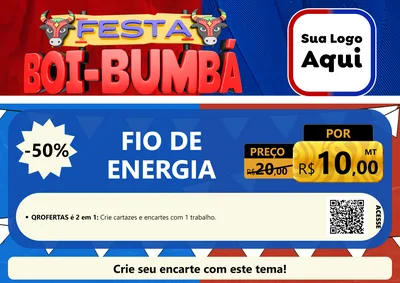 Modelo de Cartaz para Cartaz A4 Horizontal com o tema Festa Boi Bumbá para Materiais Elétricos