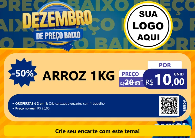 Modelo de Cartaz para Cartaz A4 Horizontal com o tema Dezembro de Preço Baixo para Supermercado