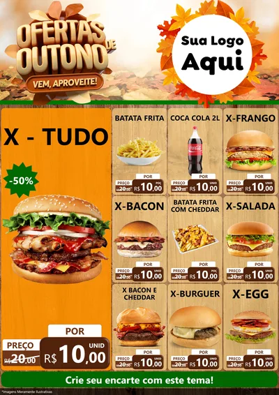 Modelo de Encarte para Encarte A4 Vertical com o tema Ofertas de Outono - Vem, Aproveite! para Hamburgueria