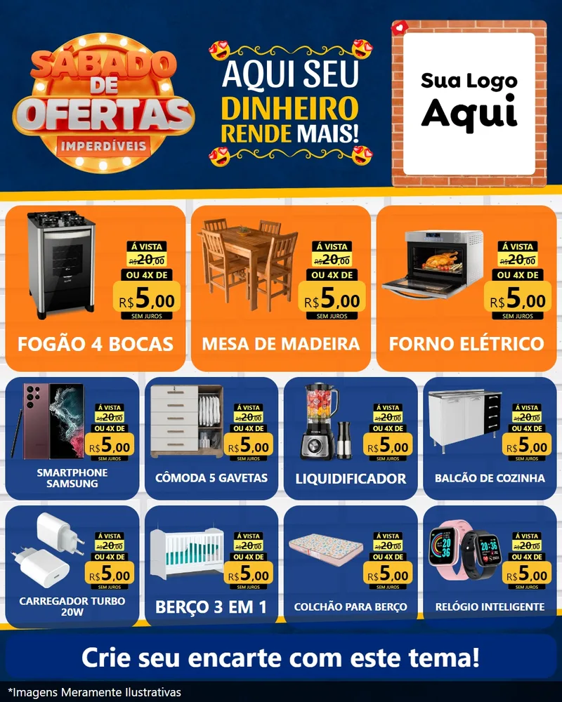 Modelo de Rede Social para Feed Instagram com o tema Sábado de Ofertas Imperdíveis para Móveis e Eletro